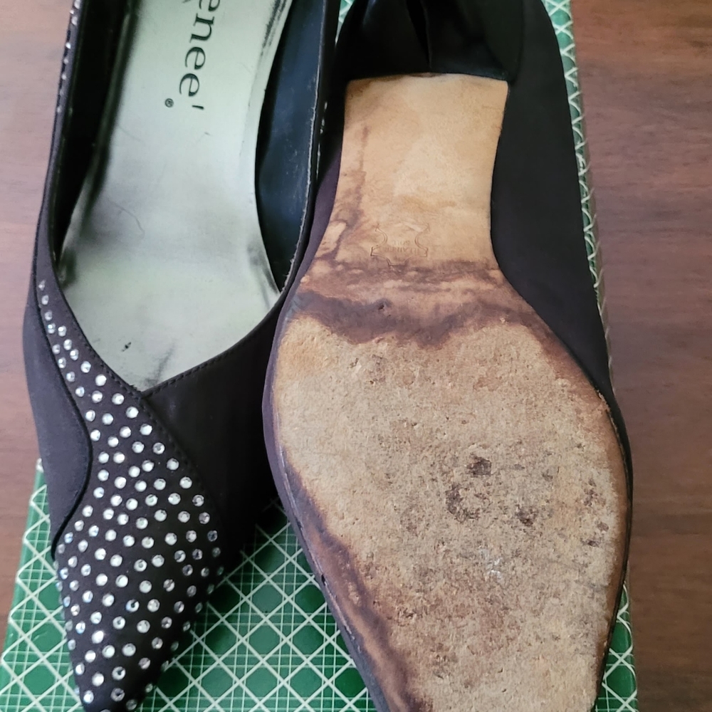 J . Renée Black Satin Rhinestone Pumps - Picture 9 of 10